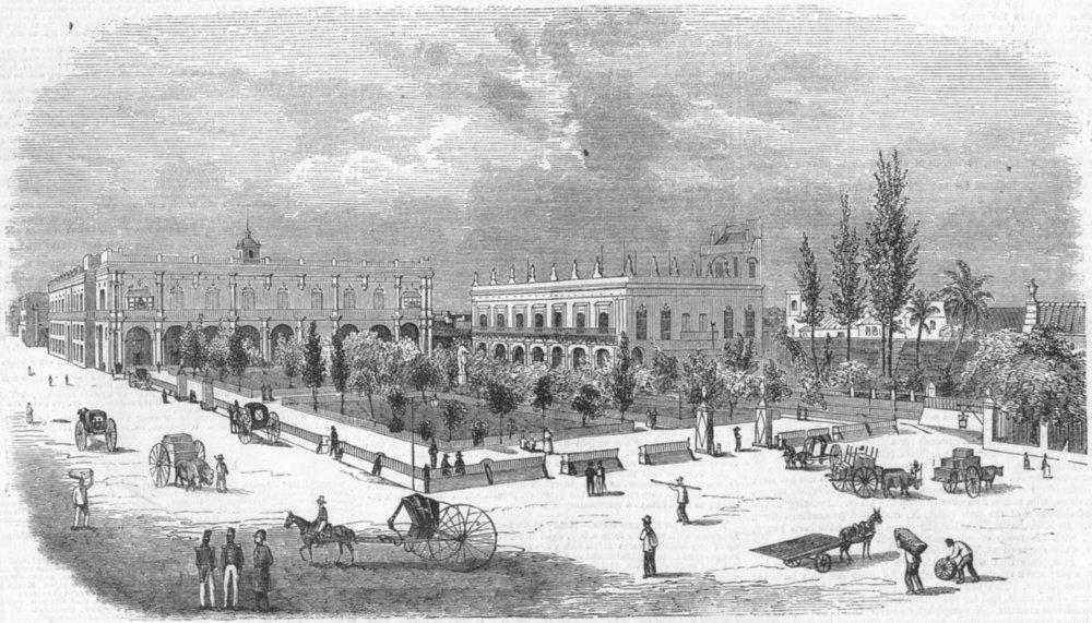 CUBA. The place D'Armes, Havana, antique print, 1858: CAPTION BELOW PICTURE: 'The place D'Armes, Havana' DATE PRINTED: 1858 IMAGE SIZE: Approx 12.5 x 22.0cm, 5 x 8.75 inches (Medium) TYPE: Antique wood engraved print CONDITION: Good; suitable for framing