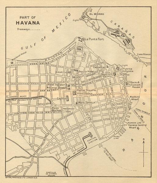 HAVANA. Vintage town plan. Railways & streetcar lines. Cuba. Caribbean 1935 map (1 of 2)