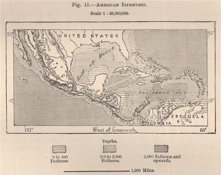 American Isthmuses. Caribbean 1885 old antique vintage map plan chart (1 of 2)