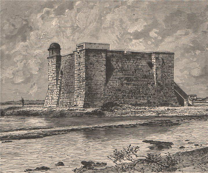 Torreón de la Chorrera Tower, mouth of the Almendares. Cuba 1885 old print (1 of 1)