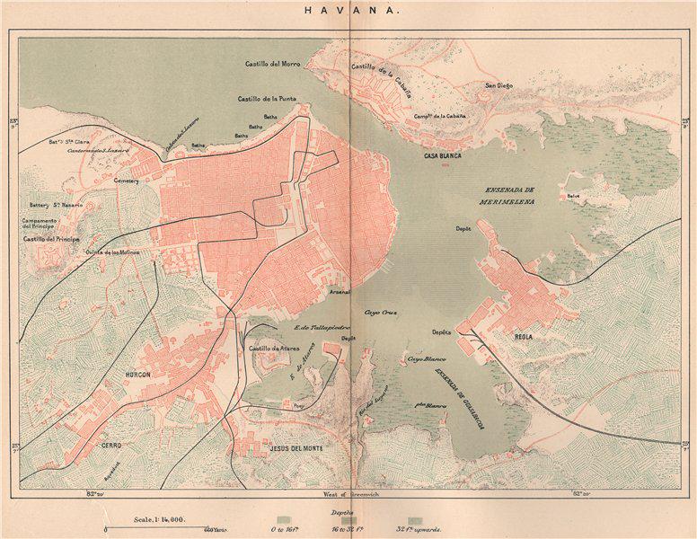 Havana. Cuba 1885 old antique vintage map plan chart (1 of 2)