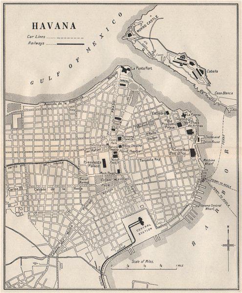 HAVANA. Vintage town plan. Railways & streetcar lines. Cuba. Caribbean 1927 map (1 of 2)