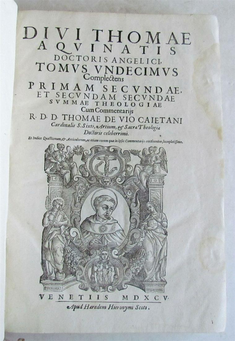 1594 THOMAS AQUINATIS COMMENTARIES antique VELLUM BOUND FOLIO (1 of 8)