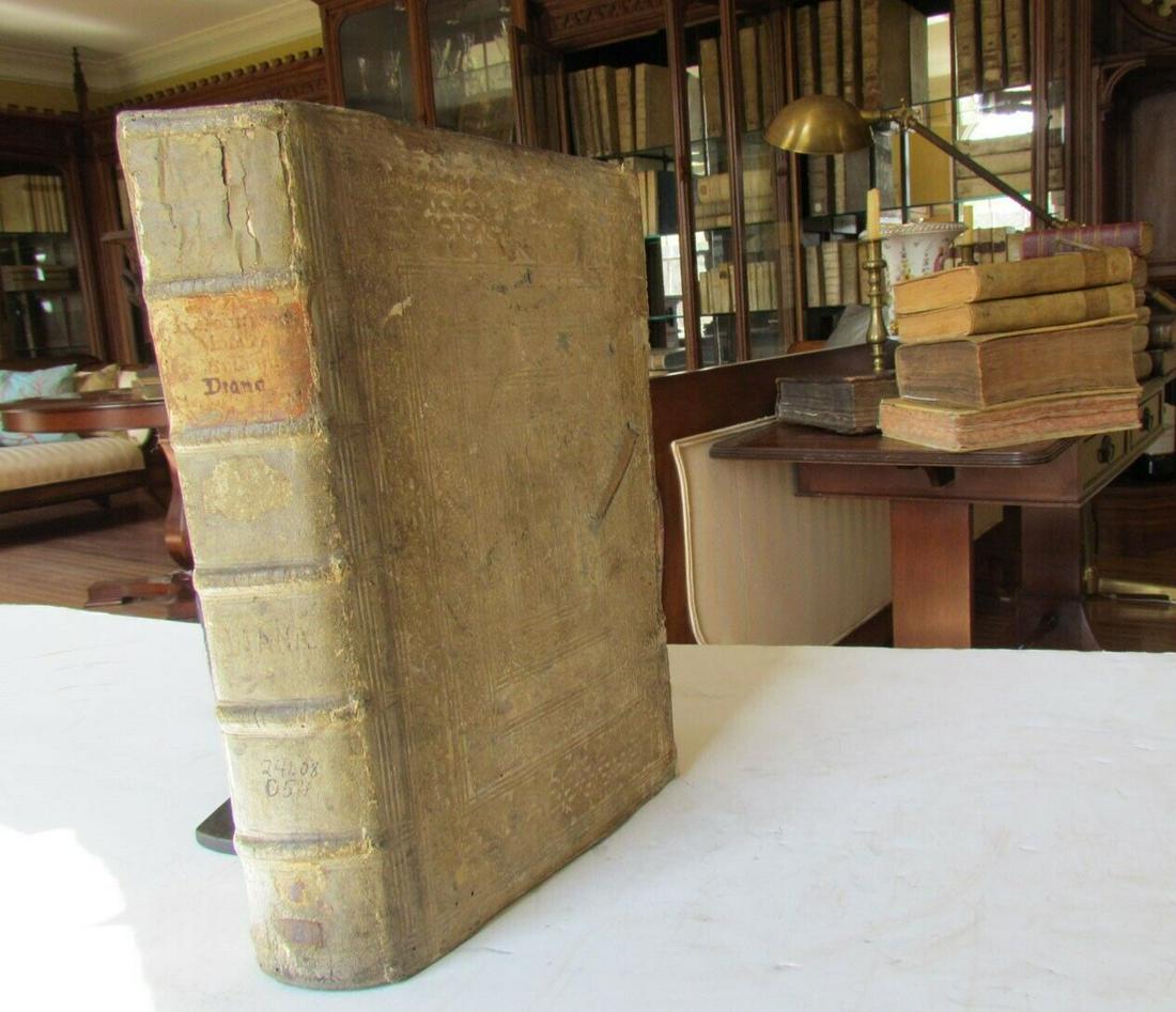 1643 ANTIQUE BLINDSTAMP PIGSKIN FOLIO ANTONINI DIANA Resolutionum Moralium: R.P.D. Antonini Diana Panormitani clerici regularis et sancti officii regni siciliae consultoris, Resolutionum moralium. Published by apud Franciscum Baba, Venetiis, 1643 Folio, Size 9 1/3 by 13''. La