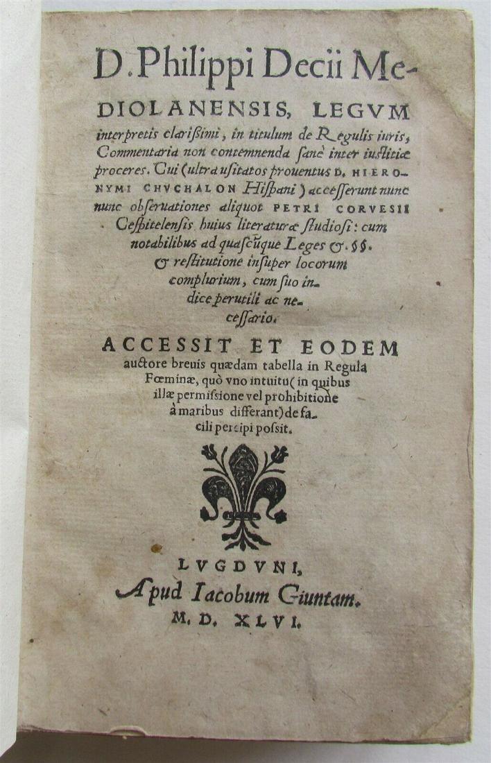 1546 LAW BOOK by Filippo Decio antique VELLUM BOUND 16th CENTURY (1 of 12)