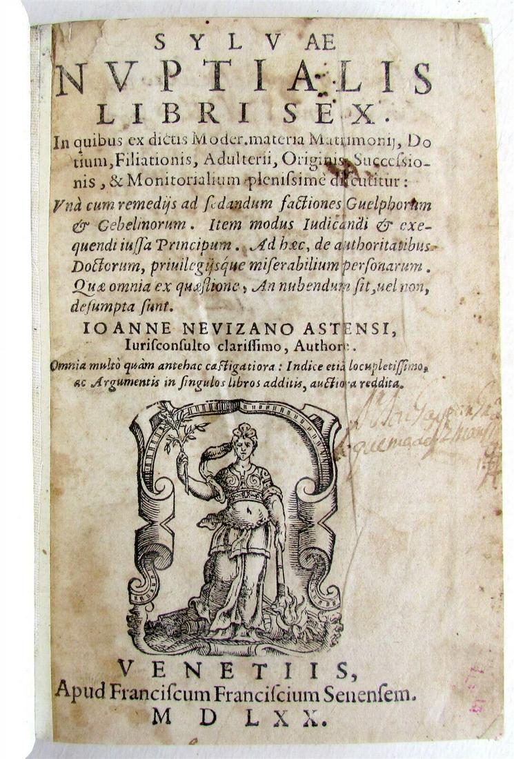 1570 2 VOLUMES CANON LAW ANTIQUE NEVIZANO ASTENSII, IOANNE SYLUAE NUPTIALIS (1 of 8)