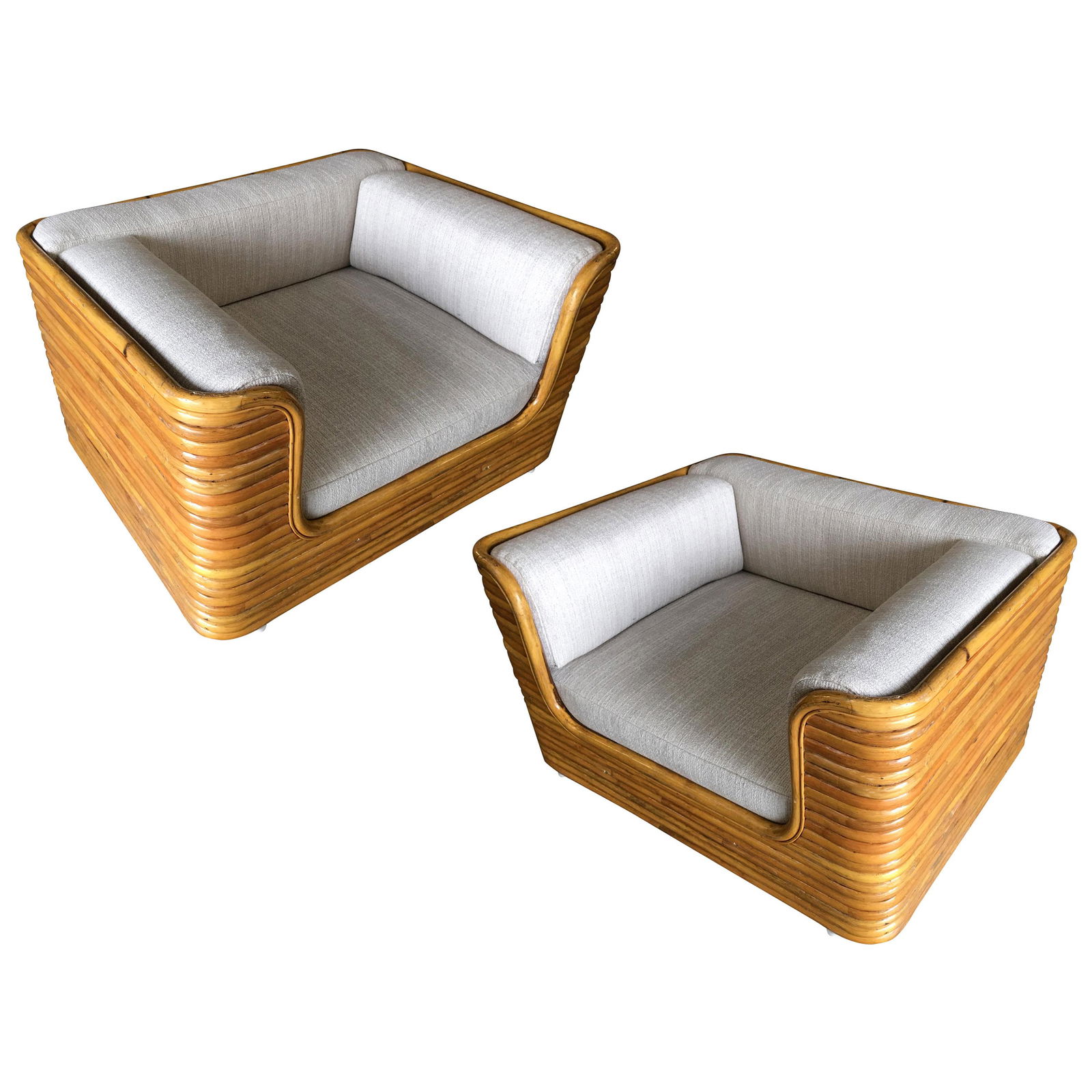 Rare Full Stacked Rattan Lowboy Lounge Chair, Pair (1 of 10)