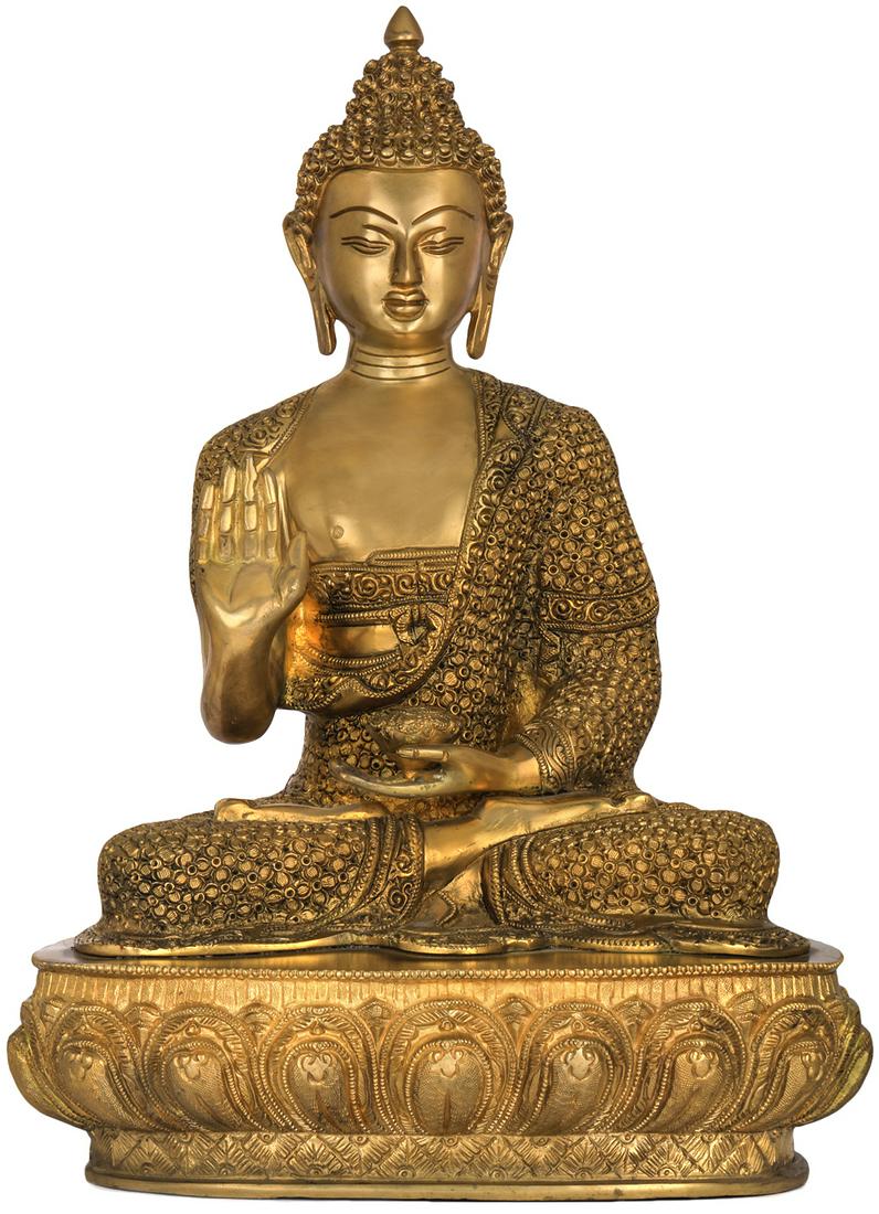 16" Superfine Blessing Buddha Wearing Fully Carved robe - Tibetan Buddhist In Brass | Handmade |: Title: 16" Superfine Blessing Buddha Wearing Fully Carved robe - Tibetan Buddhist In Brass | Handmade | Made In India Description: Buddhism was first very important solely among the people of Tibet, b