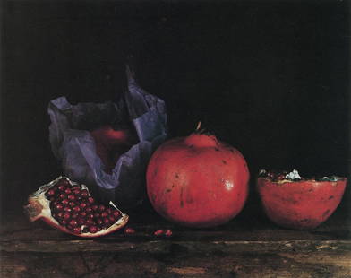 OLIVIA PARKER - Pomegranates, 1979: Artist: Olivia Parker Title: Pomegranates, 1979 Medium: Photo Litho, 1987, USA Dimensions: 8x6.35" Description: Heat Wax Mounted on 8.5x11" Conservation Board Artist Bio: Olivia Parker (born 1941) is