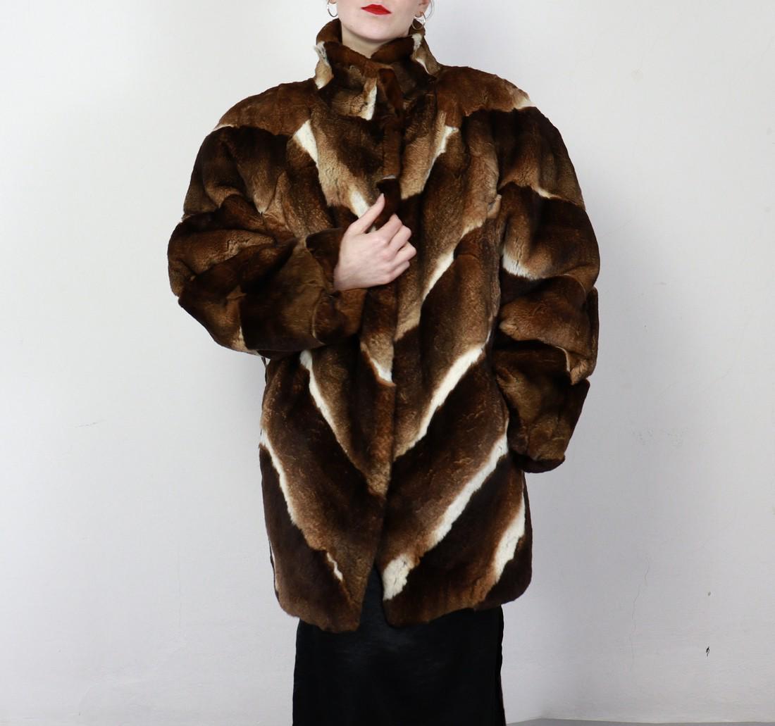 BROWN REX RABBIT FUR JACKET-Size XL - US18 (1 of 11)