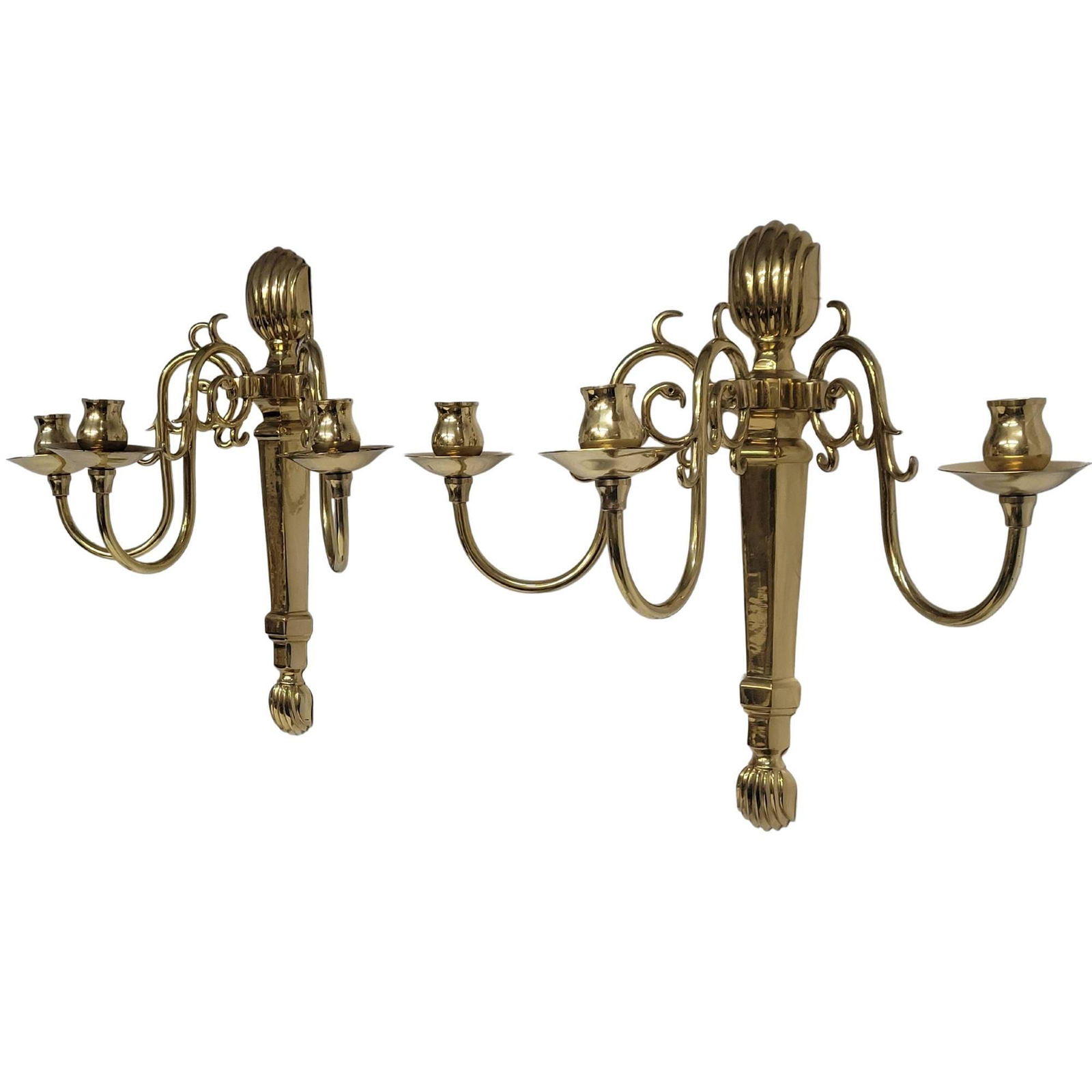 Buy Vintage Brass Wall Sconce Candle Holders Large Pair 3 Candlestick each Candelabras