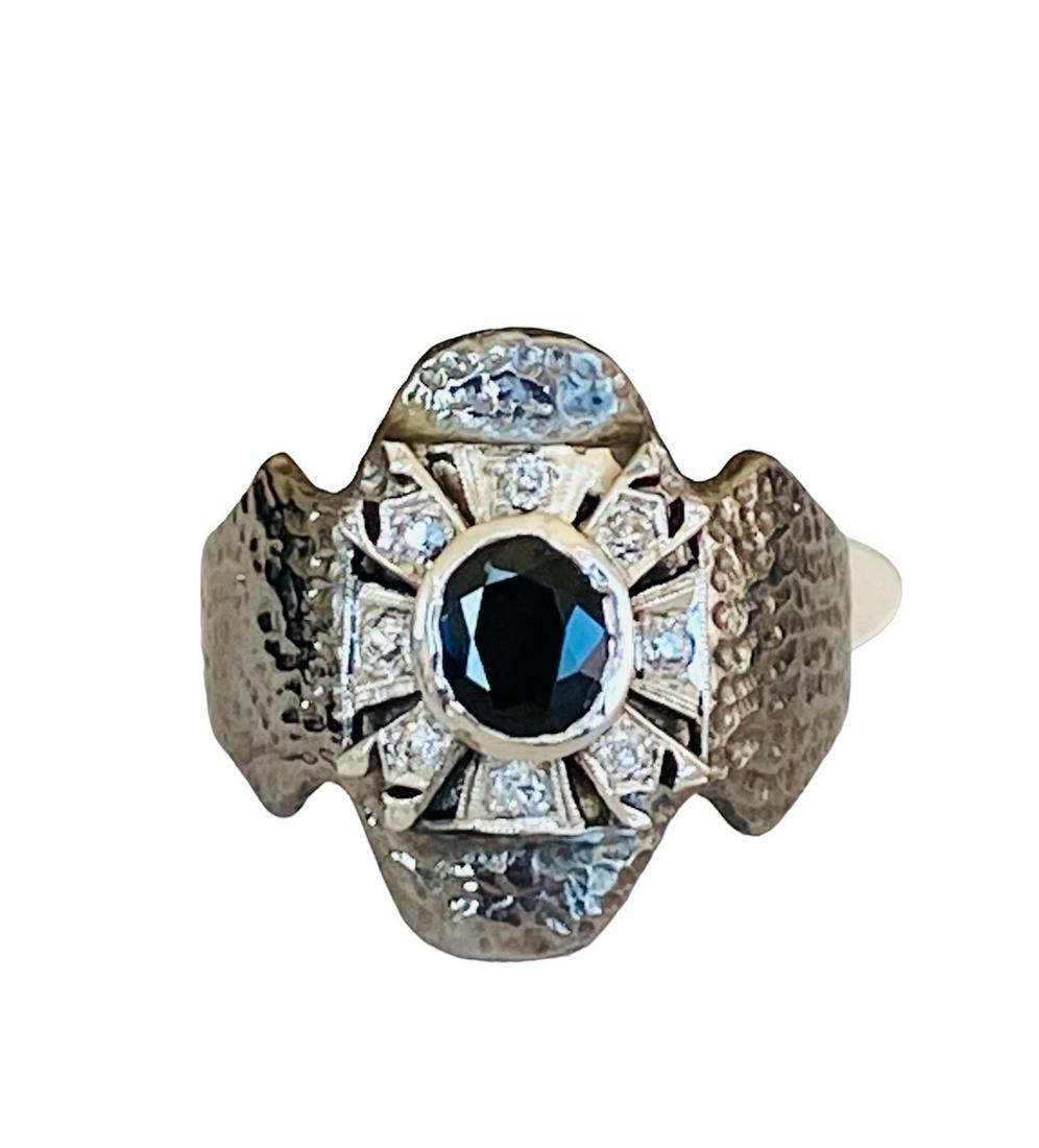 14k and silver diamond sapphire sheild ring (1 of 8)