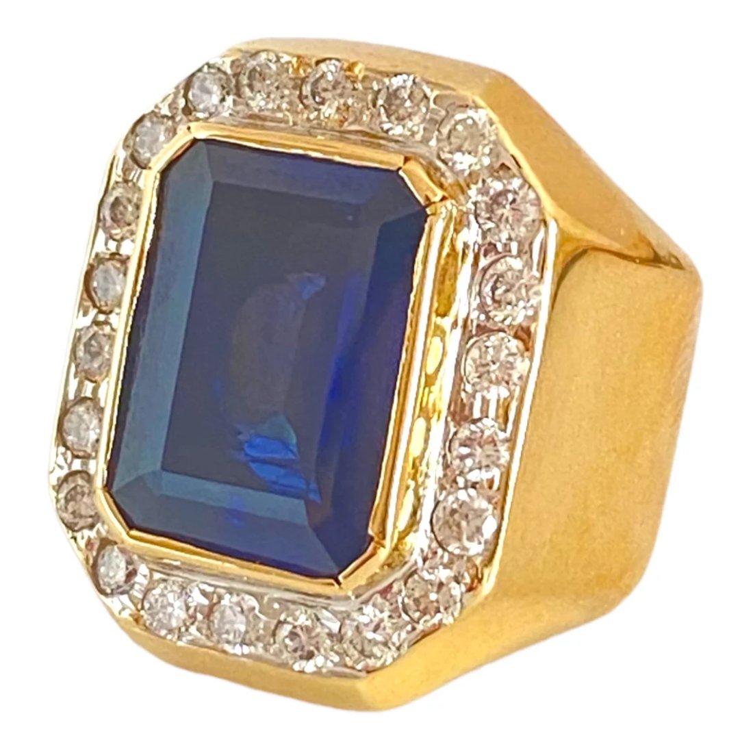 Large Gold Sapphire and Diamond Halo Ring 14k yellow gold (1 of 9)