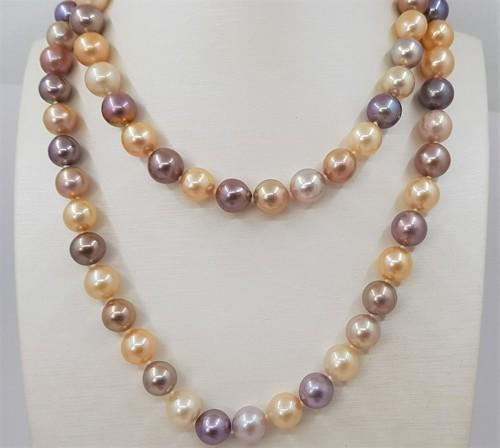 9.5x11.5mm Round Shimmering Multi Edison Freshwater Pearls - 925 Silver - Necklace (1 of 8)