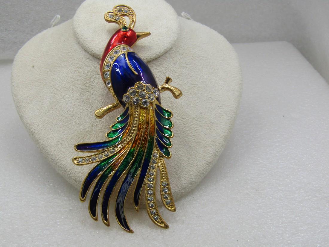 Enameled & Rhinestone Large Parrot Brooch, 5.25" (1 of 6)