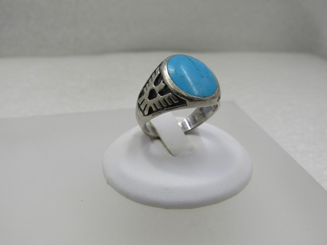 Vintage Southwestern Sterling Turquoise Thunderbird Ring, Men's, Size 10 (1 of 7)