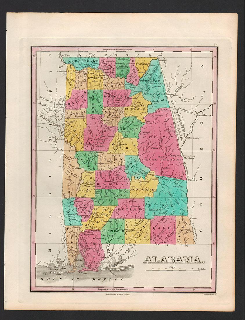 Scarce 1833 Finley map of Alabama – near fine (1 of 3)