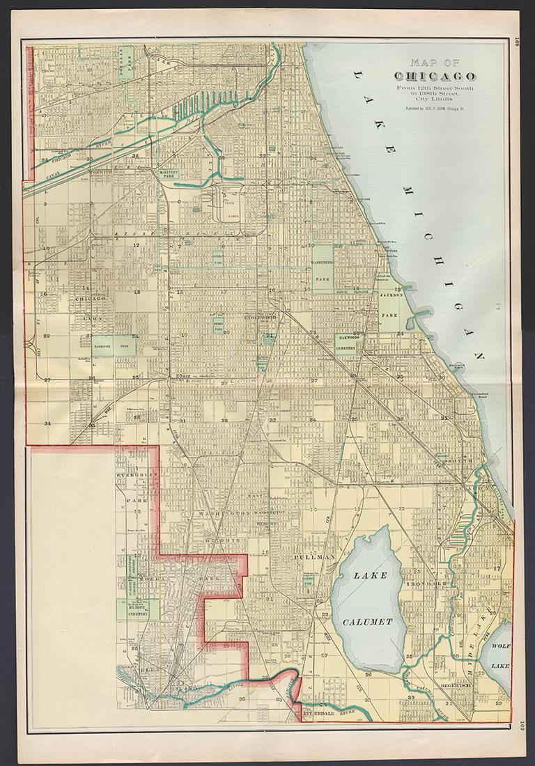 Huge & scarce 1910 map of Southern Chicago, Cram (1 of 5)