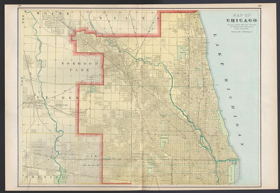 Large format 1910 map of Northern Chicago, Cram (1 of 5)