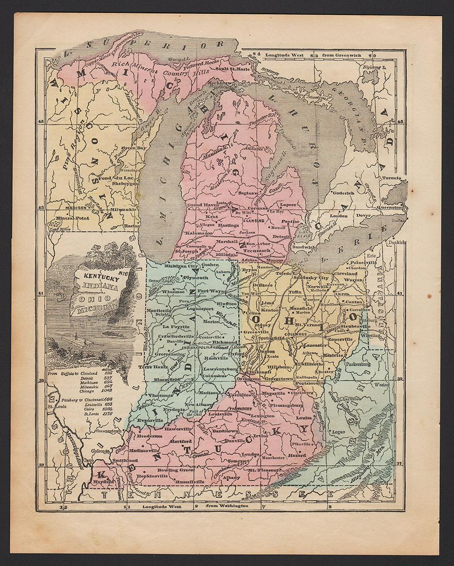 Clean and sound 1849 map of Midwest from Olney Geography (1 of 3)