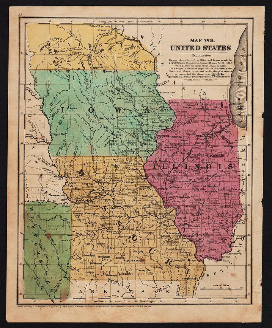 Pre-railroad 1847 map of prairie states (1 of 4)
