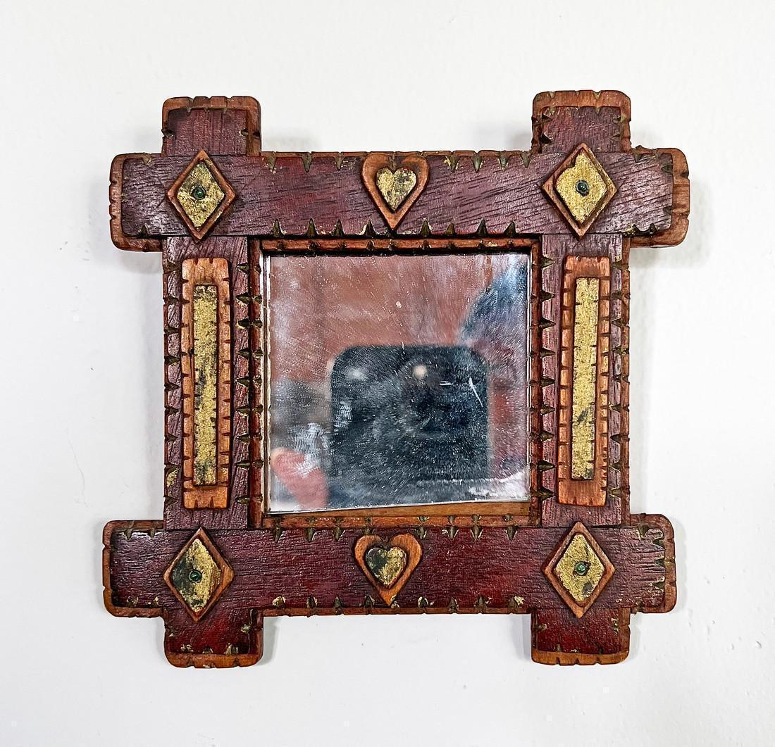 Painted Tramp Art Courting Mirror (1 of 1)