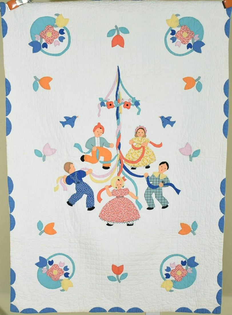 Pictorial Applique Crib Quilt, Signed & Dated "1938" (1 of 8)