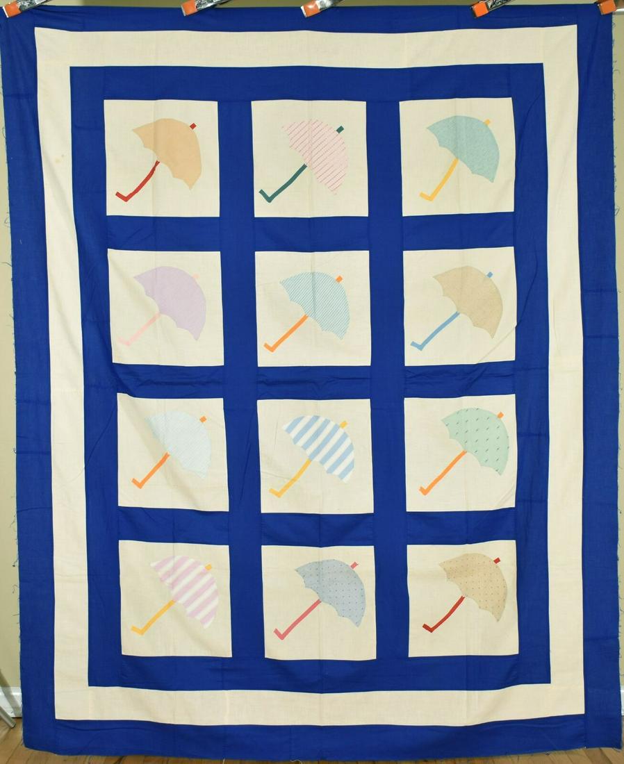 Unusual 40's Umbrella Applique Quilt Top (1 of 7)