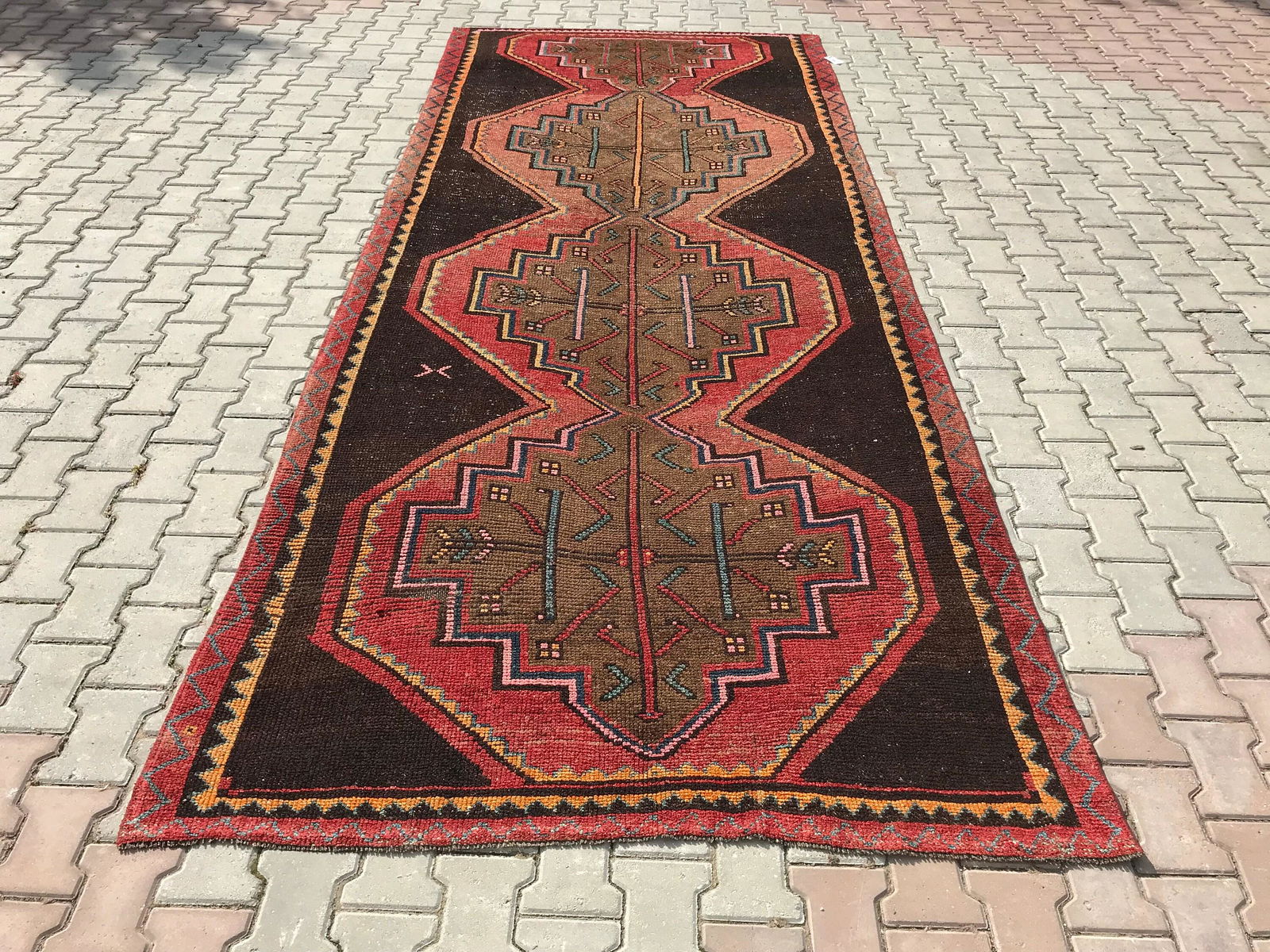 5.3x12.9 Ft Turkish Runner Antique Rug Oushak Runner: Title: 5.3x12.9 Ft Turkish Runner Antique Rug Oushak Runner Origin: Turkey Date/Period: 1960 - 1970 Dimension: Width: 5.3 feet Length: 12.9 feet Materials: Wool and Cotton Description: This Turkish on