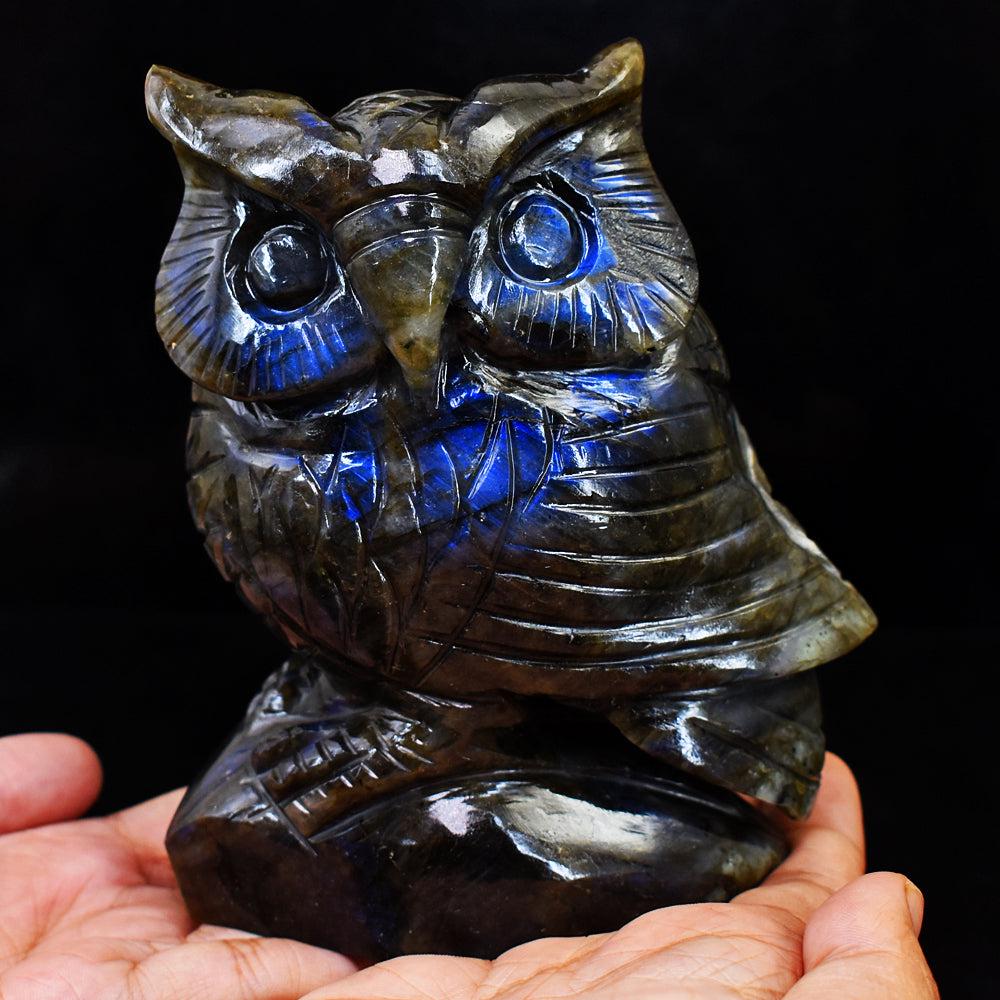 Gorgeous Amazing Blue Flash Labradorite Hand Carved Gemstone Crystal Owl (1 of 5)