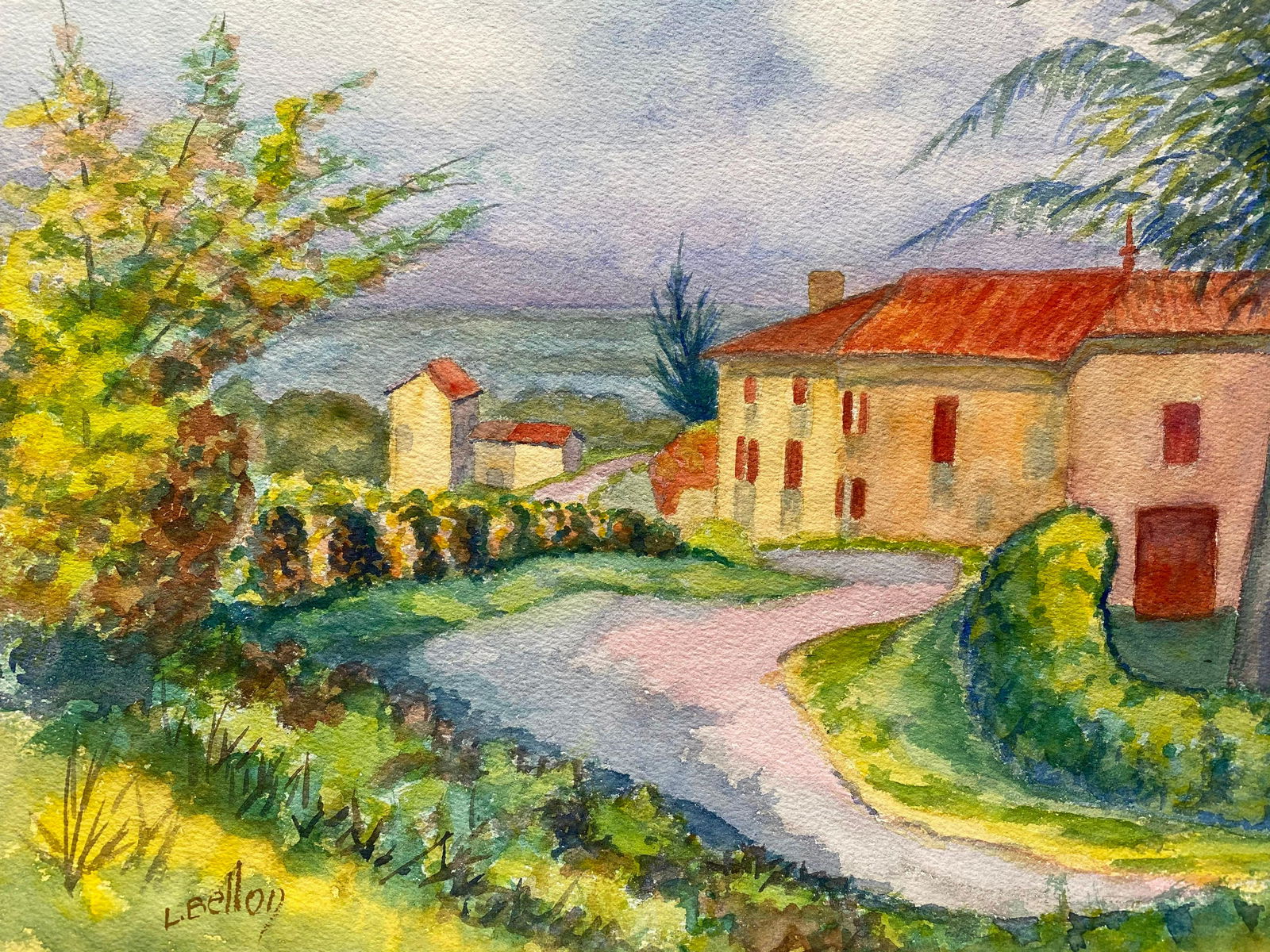 1940's Provence French House Painting Landscape - Post