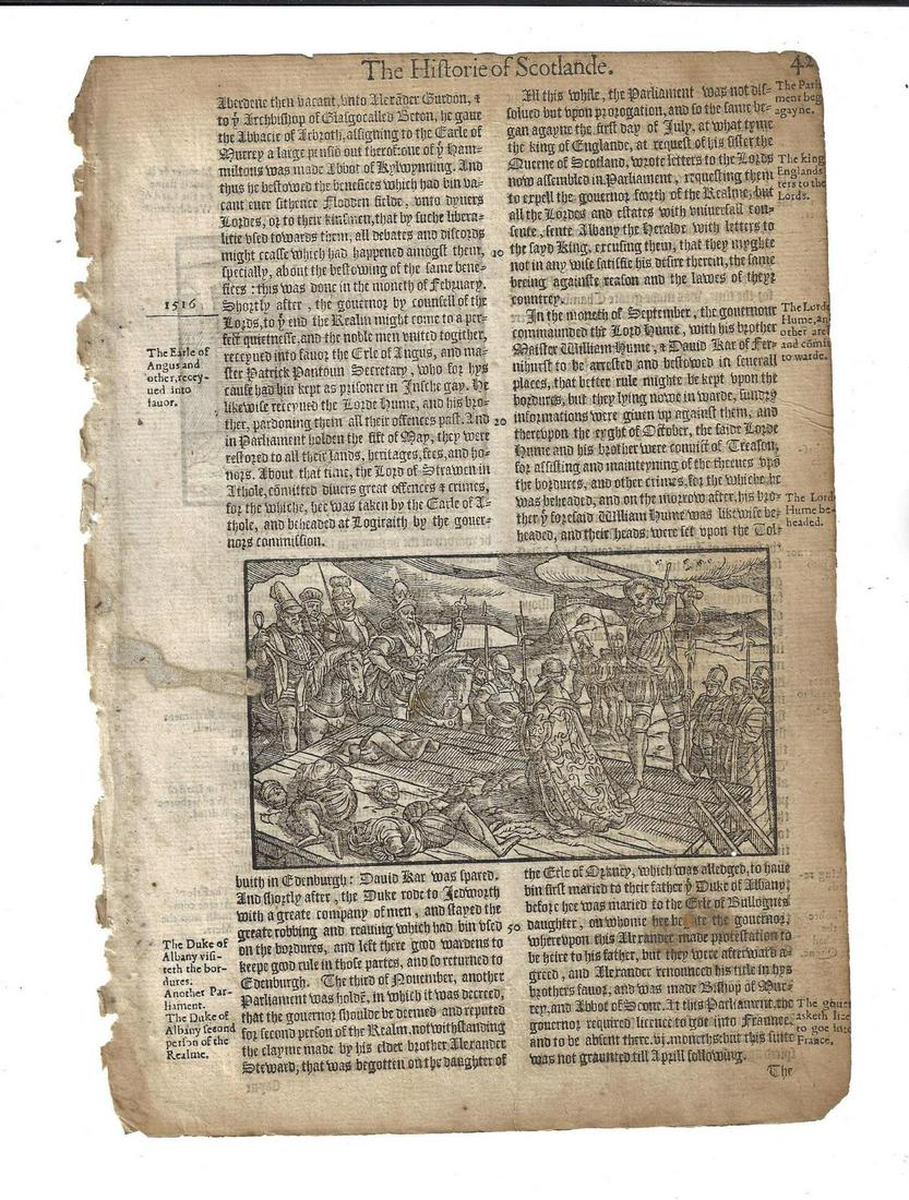 1577 Leaf Holinshed Scotlande Execution Woodcuts (1 of 2)
