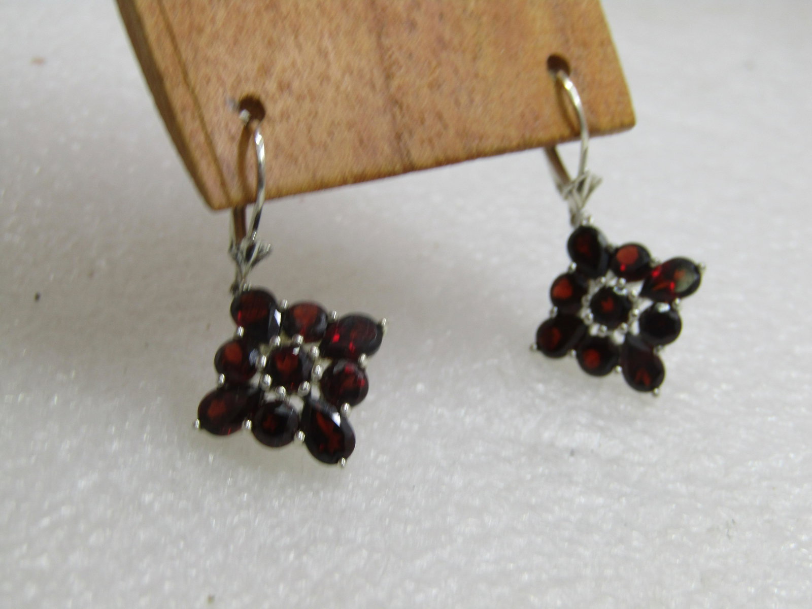 Sterling Garnet Cluster Drop Leverback Pierced Earrings, 1.25" (1 of 5)