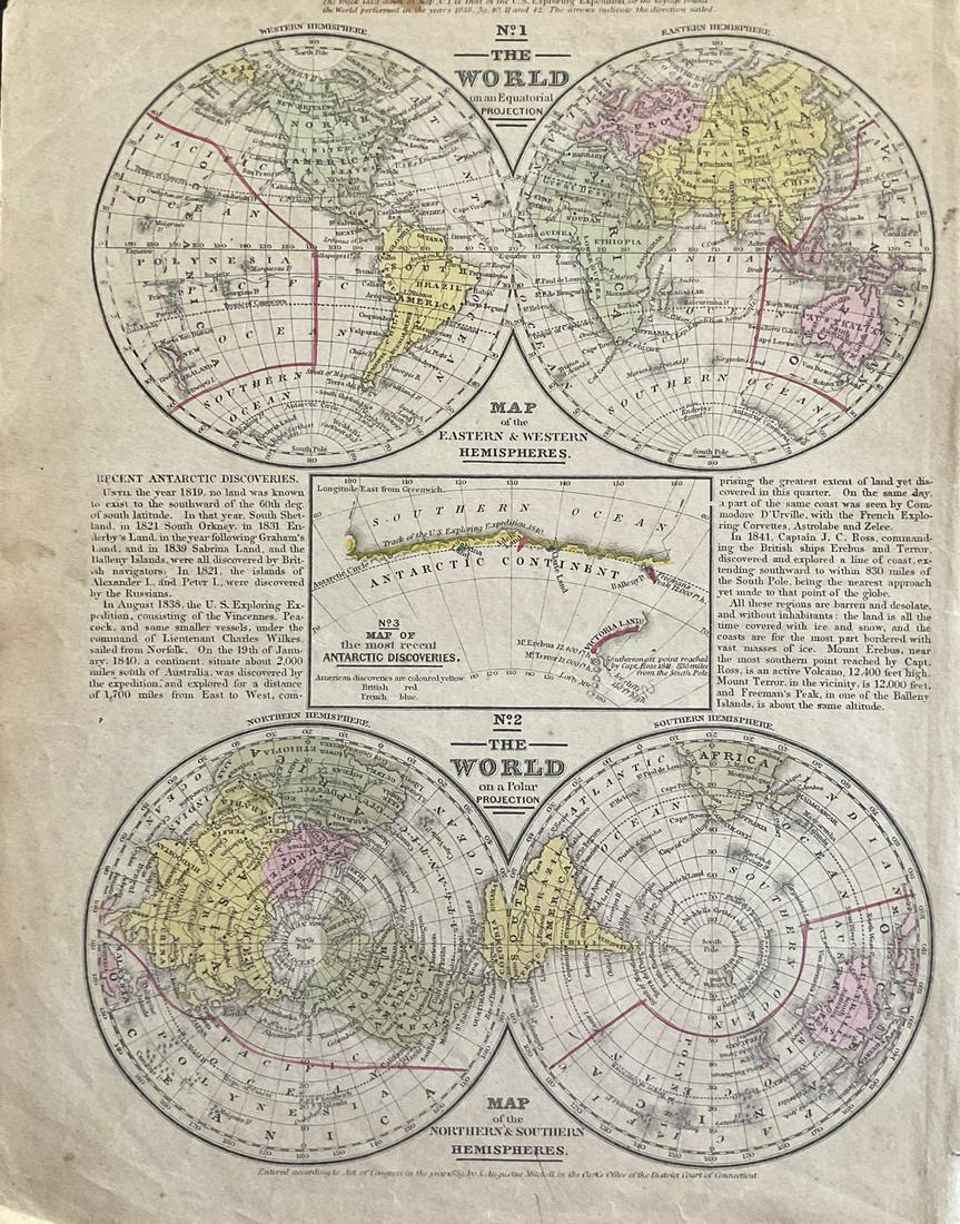 Three in one world and Antarctica map 1846 by Mitchell (1 of 4)
