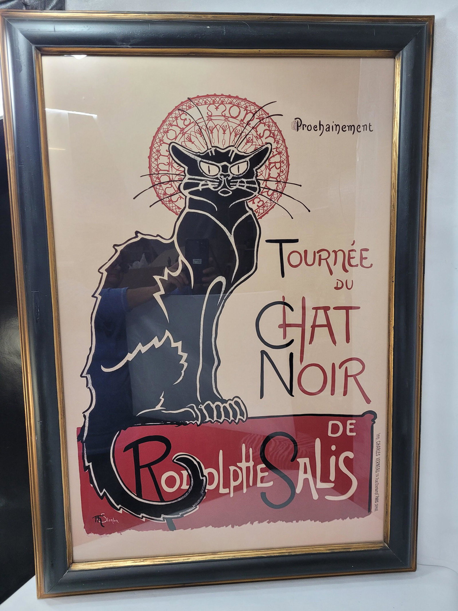 Large Vintage Chat Noir Black Cat Poster Print Black Framed Wall Hanging Art Modern 41" (1 of 8)