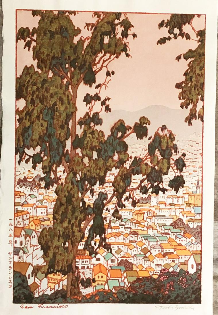 Toshi Yoshida (1911 - 1995): San Francisco: Artist/Title: Toshi Yoshida (1911 - 1995): San Francisco Medium: Woodblock Print Size/Format: The print image measures 9 3/8 X 14 1/2 inches plus margins Condition: The print is in excellent, never fr