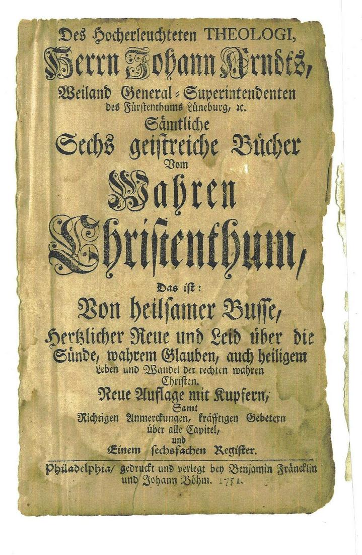 1751 Fraktur Engraving Benjamin Franklin (1 of 3)