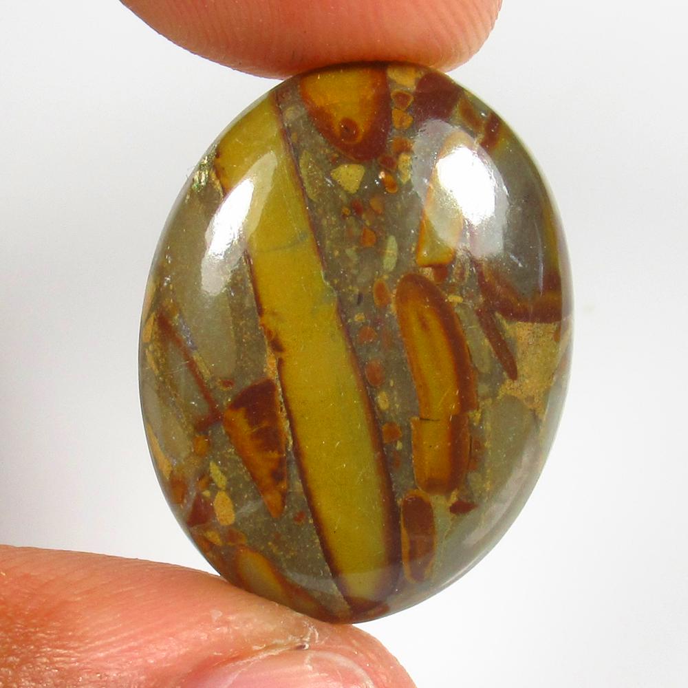 Natural Jasper Quartz - 20.27 Ct: No Reserve! Title: Natural Jasper Quartz - 20.27 Ct Origin: Brazil Weight: 20.27 Size/Dimensions: 25.0 x 19.0 x 5.5 mm Additional Information: Pieces : 1 No's / Shape : Oval Cabochon / Color : Brown /