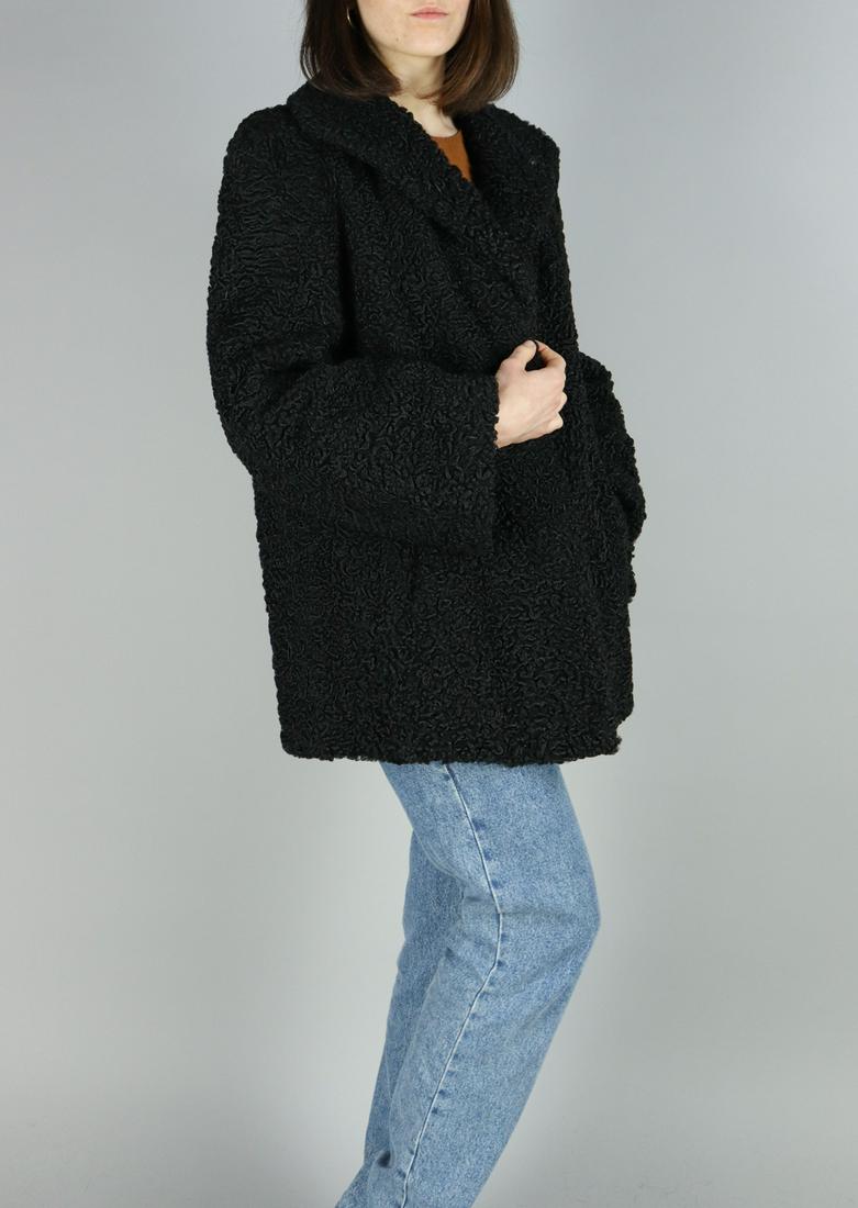 BLACK PERSIAN CURLY LAMB FUR JACKET - US 20 - EU XL (1 of 11)