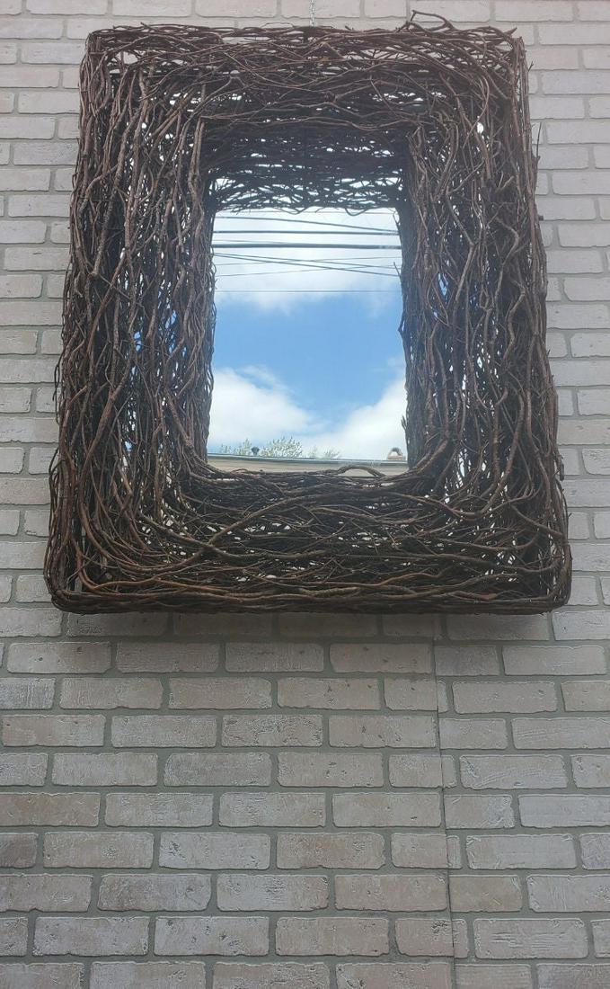 Vintage Rustic Rectangular Woven Grapevine Framed Wall Mirror (1 of 9)
