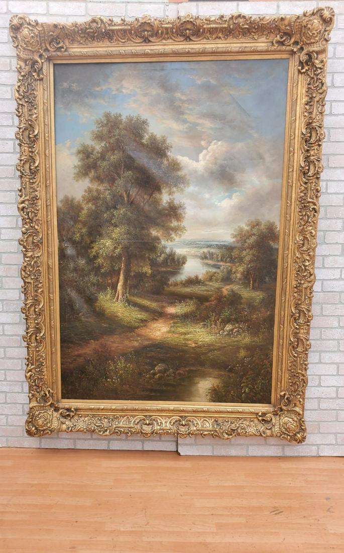 Antique Ornate Frame Early Fall Landscape Oil Painting on Stretched Canvas Signed Dominic (1 of 10)