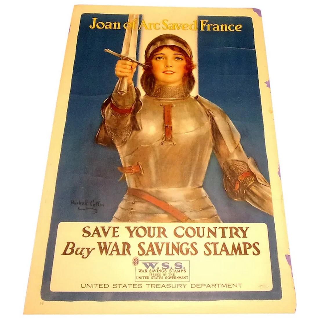 Antique Original World War I Joan of Arc Saved France--Save Your Country--Buy War Savings Stamps (1 of 10)