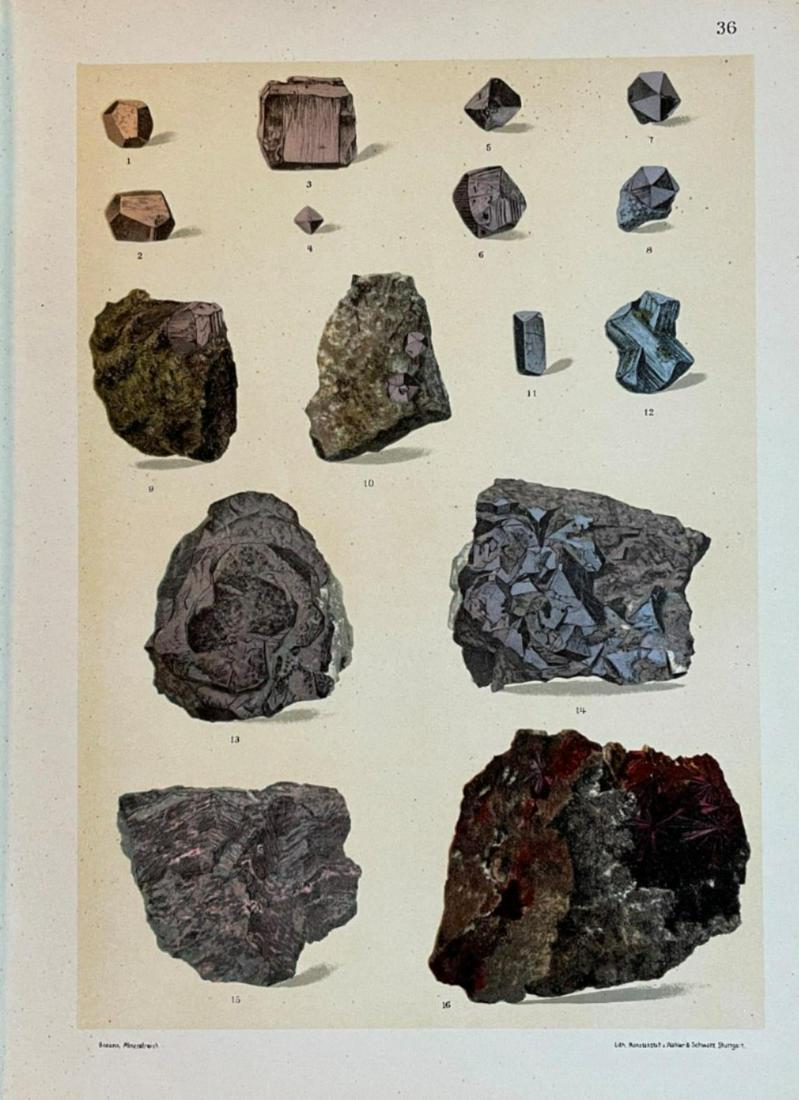 Antique Chromolithograph - Set of 2 Prints - Mineral Print - Vintage Gems - Kobalterze: Titlle/Artist: Antique Chromolithograph - Set of 2 Prints - Mineral Print - Vintage Gems - Kobalterze Description: Set of 2 Prints. This Original Antique Chromolithographic print of the edition of 190