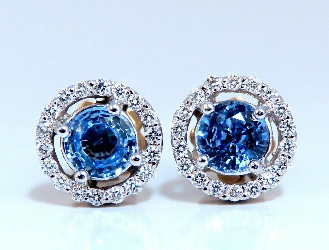 1.75ct Natural Sapphire Diamonds Cluster Earrings 14 Karat gold (1 of 4)