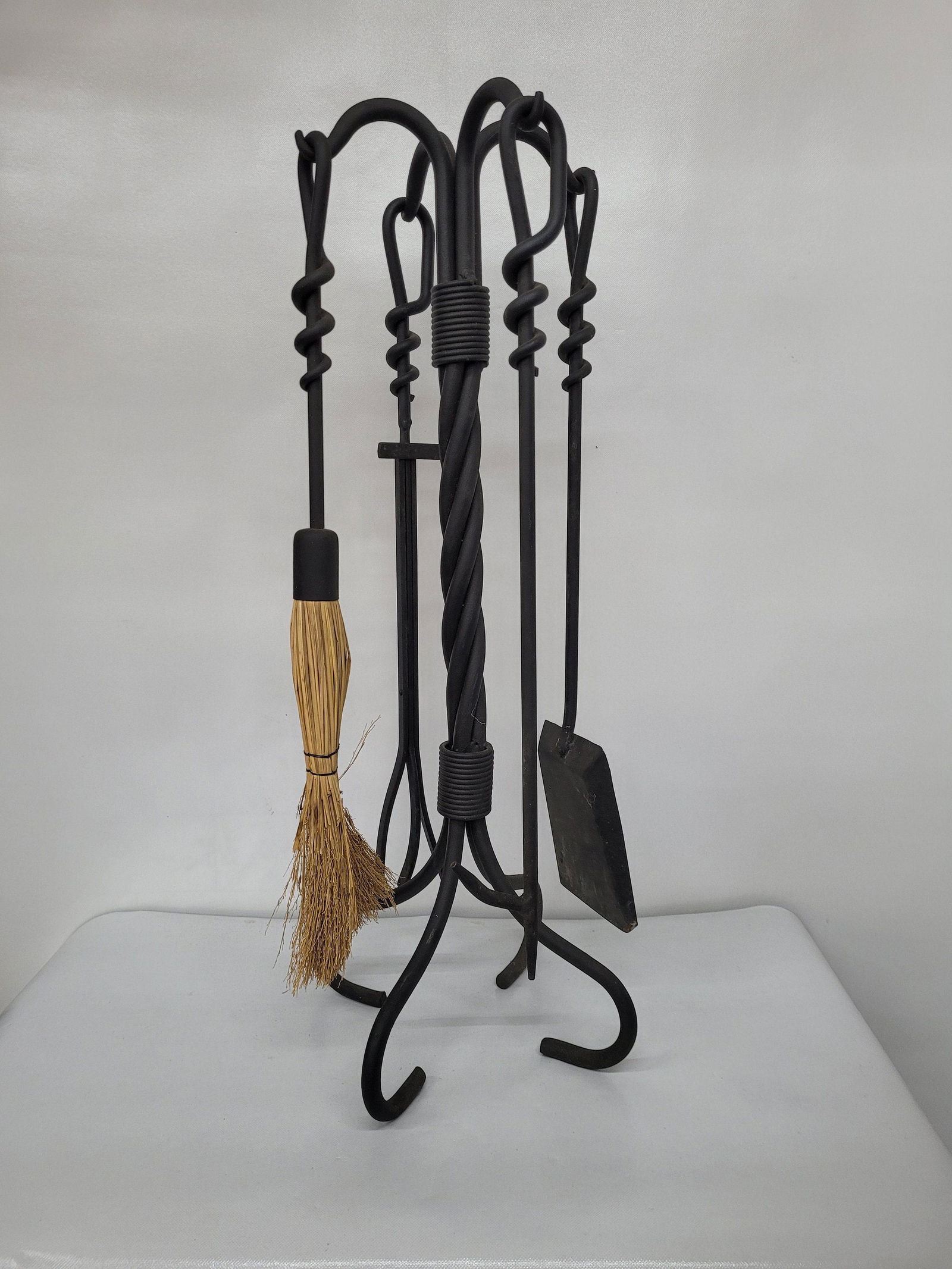 Vintage Twisted Heavy Wrought Iron Black Gothic Fireplace Tools Holder Medieval Accessories (1 of 4)