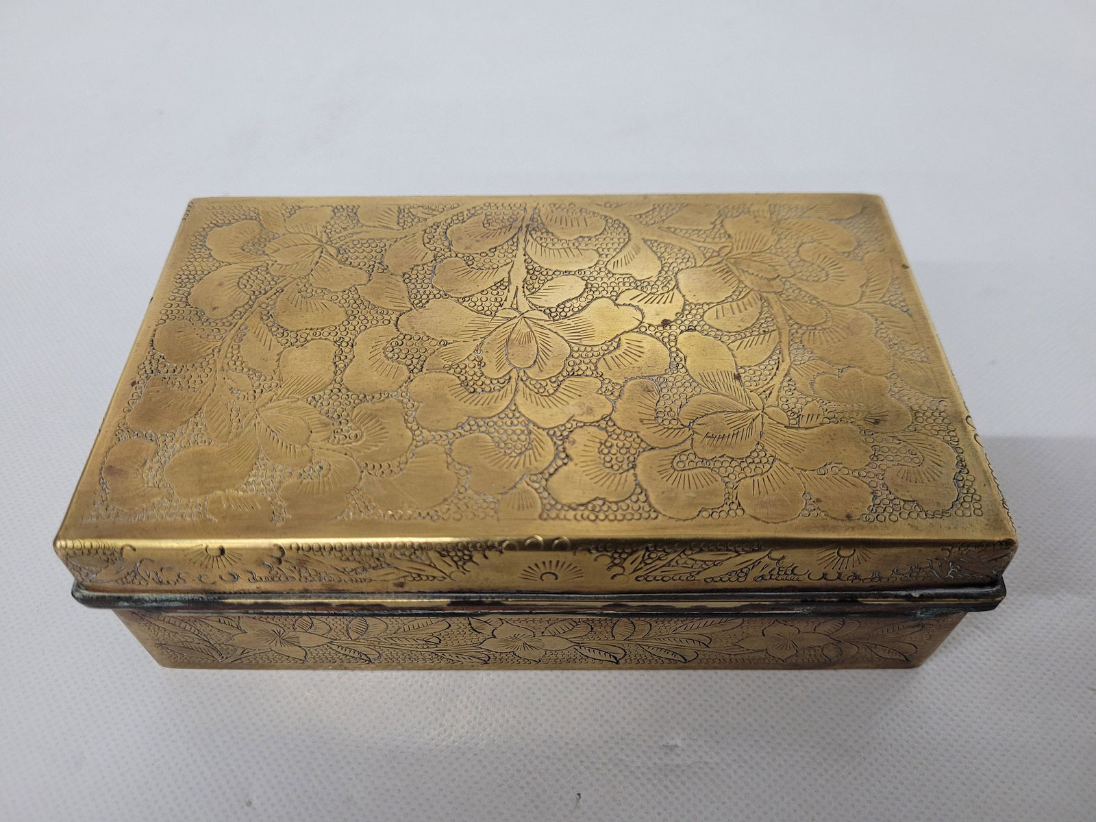 Vintage Brass and Wood Gingko flower Jewelry Box Mini Stash Art Deco Cigar Cigarette (1 of 10)