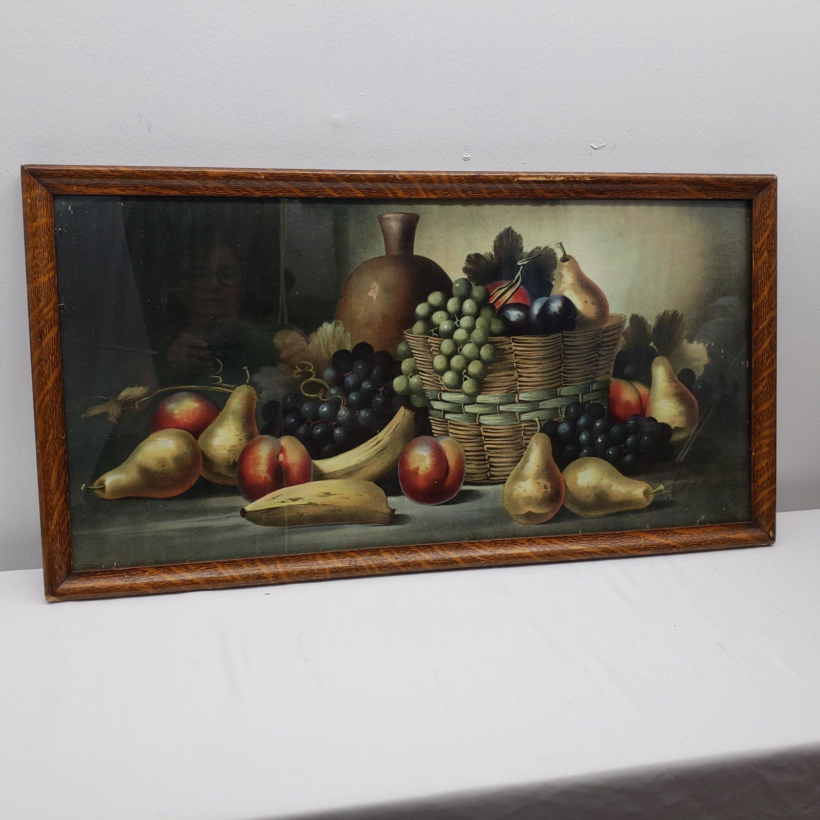 Vintage Joe Hover & Son New York Fruit Painting Art Canvas Basket Grapes Wall Hanging Print (1 of 9)