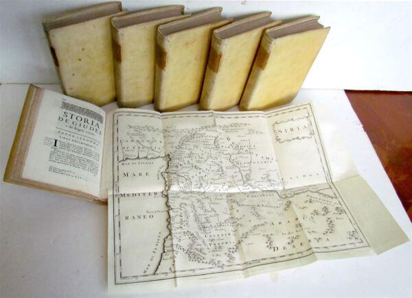1738 HISTORY OF JEWS H. Prideaux 6 VOL. antique ILLUSTRATED MAPS VELLUM Judaica (1 of 10)