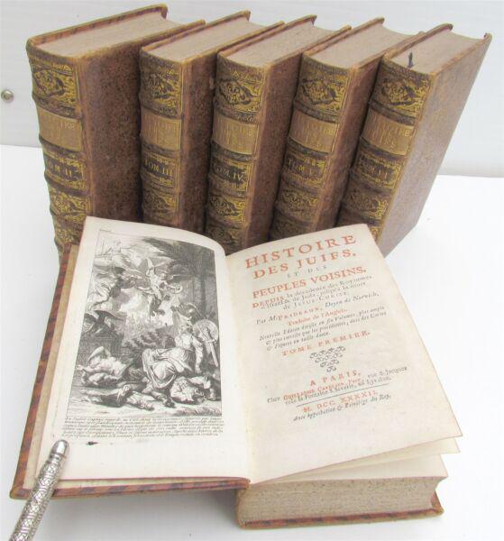 1742 HISTORY of JEWS 6 VOLUMES ILLUSTRATED w/ MAPS antique in FRENCH JUDAICA (1 of 12)