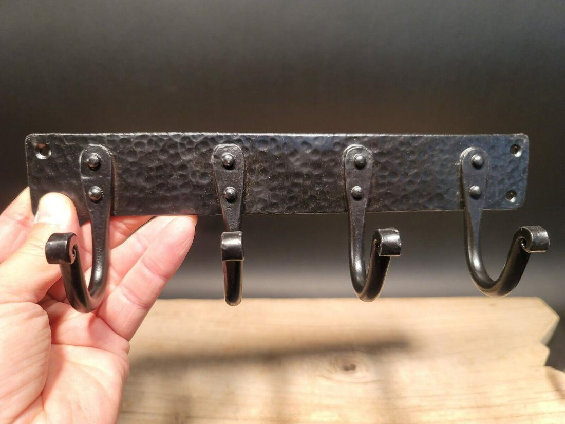 Blacksmith Made Hammered Black Iron Hook Rack (1 of 10)